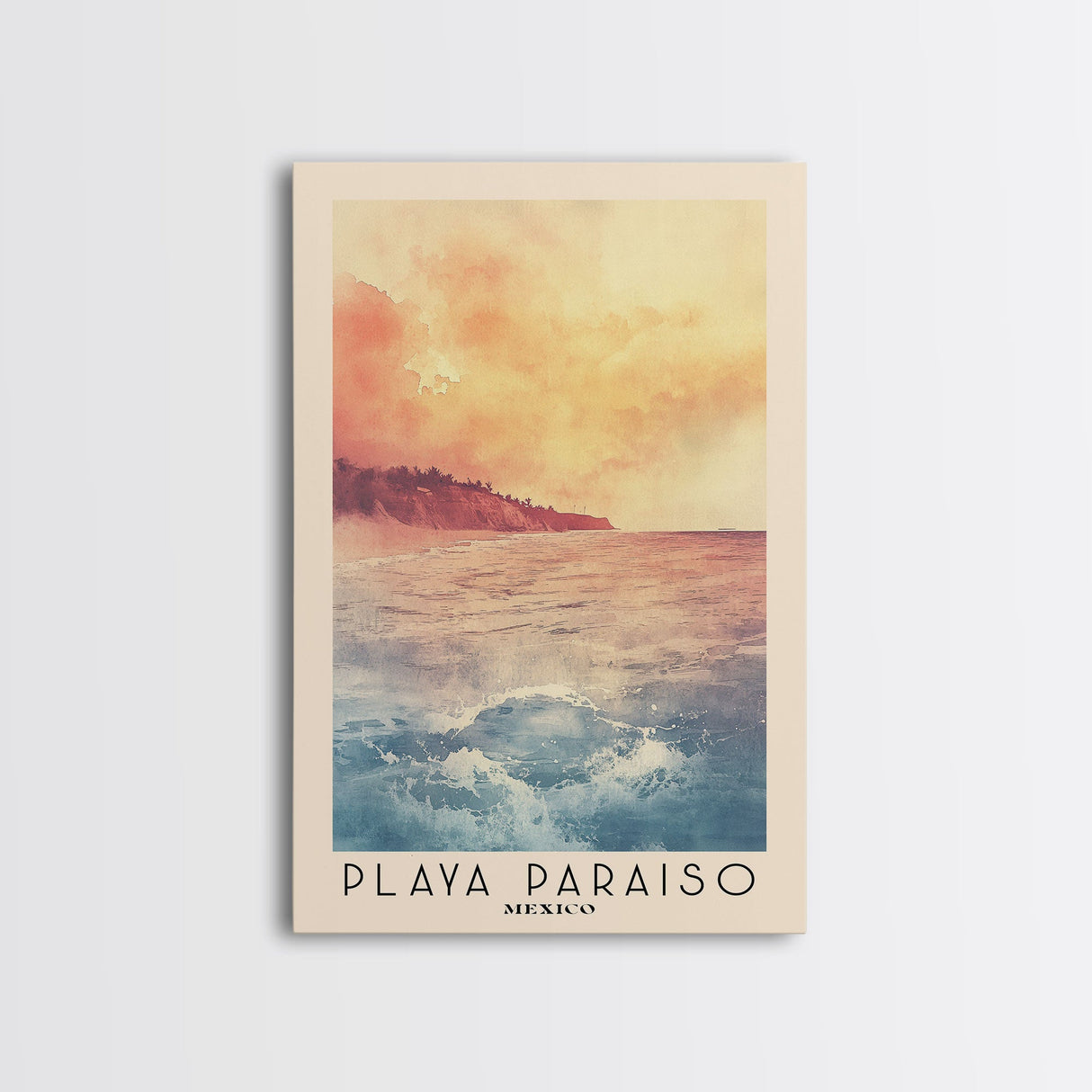 Playa Paraiso, Mexico Watercolor Beach Print, Vacation Gift, Mexico Wall Art, Beach Painting, Beach Decor, Beach Painting