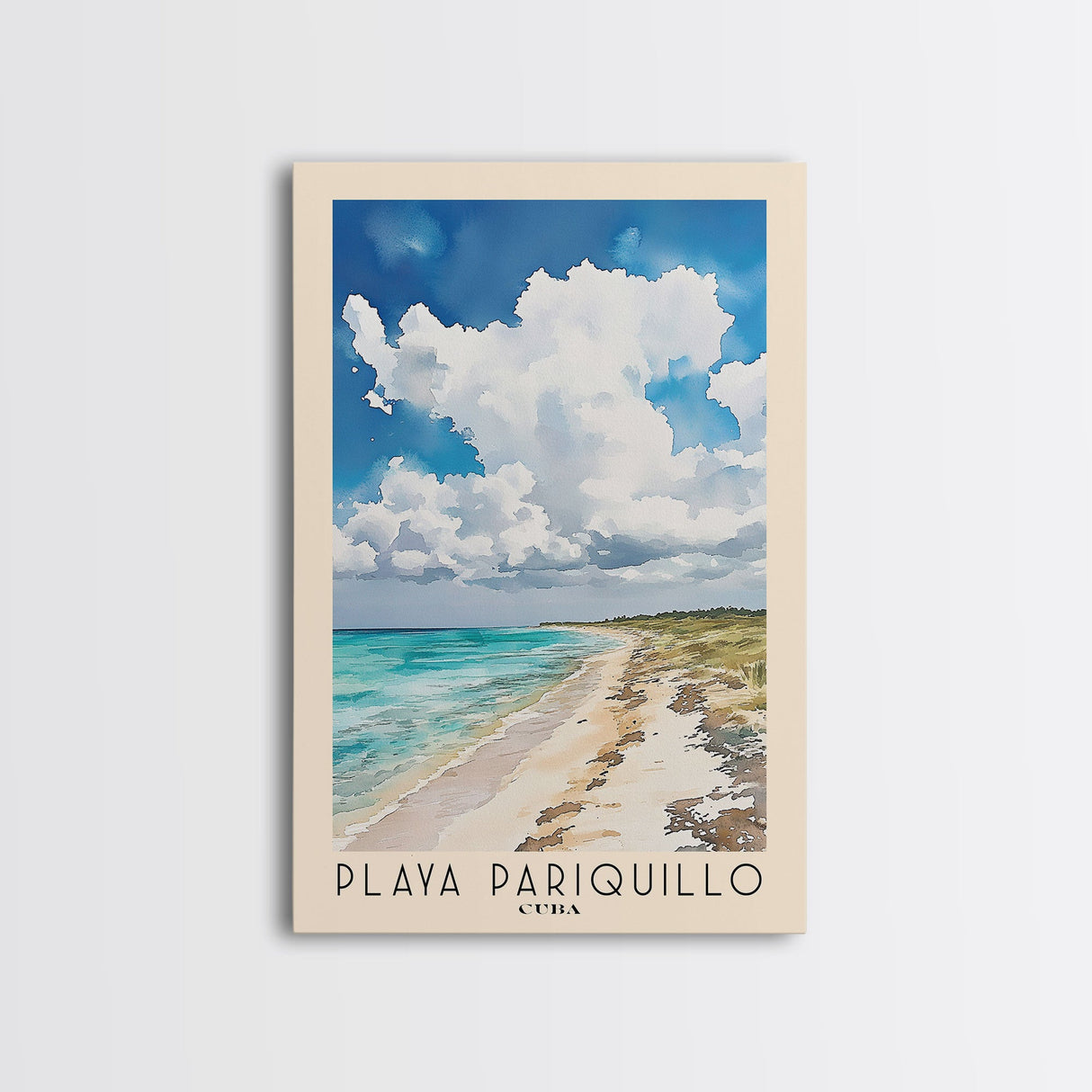 Playa Pariquillo, Cuba Watercolor Print, Vacation Gift, Cuba Wall Art, Beach Painting, Beach Decor, Large Wall Art, Wood Frame Art