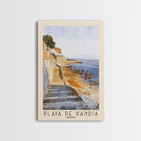 Playa de Gandía, Spain Watercolor Beach Print, Vacation Gift, Spain Wall Art, Framed Canvas Print, Framed Beach Painting