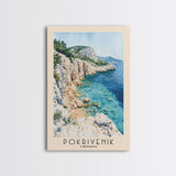 Pokrivenik, Croatia Watercolor Print, Vacation Gift, Croatia Wall Art, Beach Painting, Beach Decor, Large Wall Art, Wood Frame Art