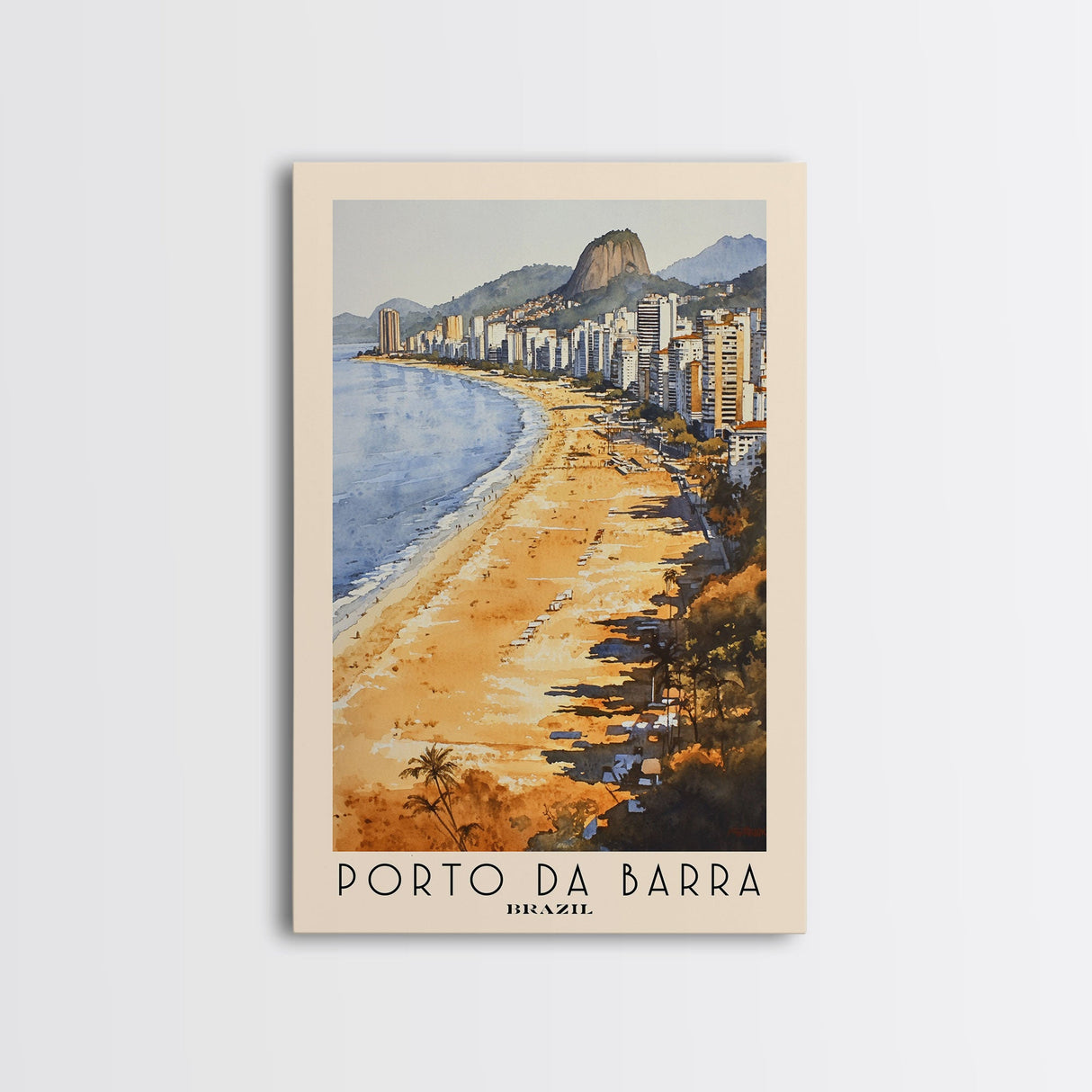 Porto da Barra, Brazil Watercolor Beach Print, Vacation Gift, Brazil Wall Art, Framed Canvas Print, Framed Beach Painting