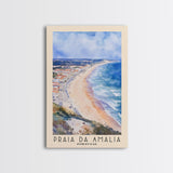 Praia da Amália, Portugal Watercolor Beach Print, Vacation Gift, Portugal Wall Art, Framed Canvas Print, Framed Beach Painting