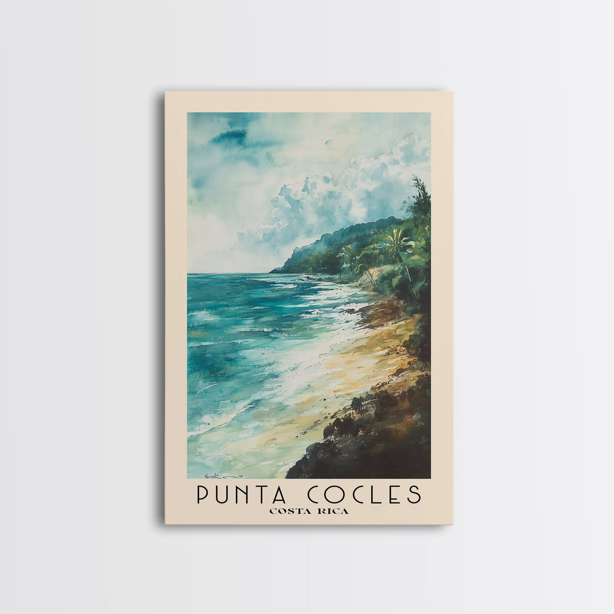 Punta Cocles, Costa Rica Watercolor Beach Print, Vacation Gift, Costa Rica Wall Art, Framed Canvas Print, Framed Beach Painting