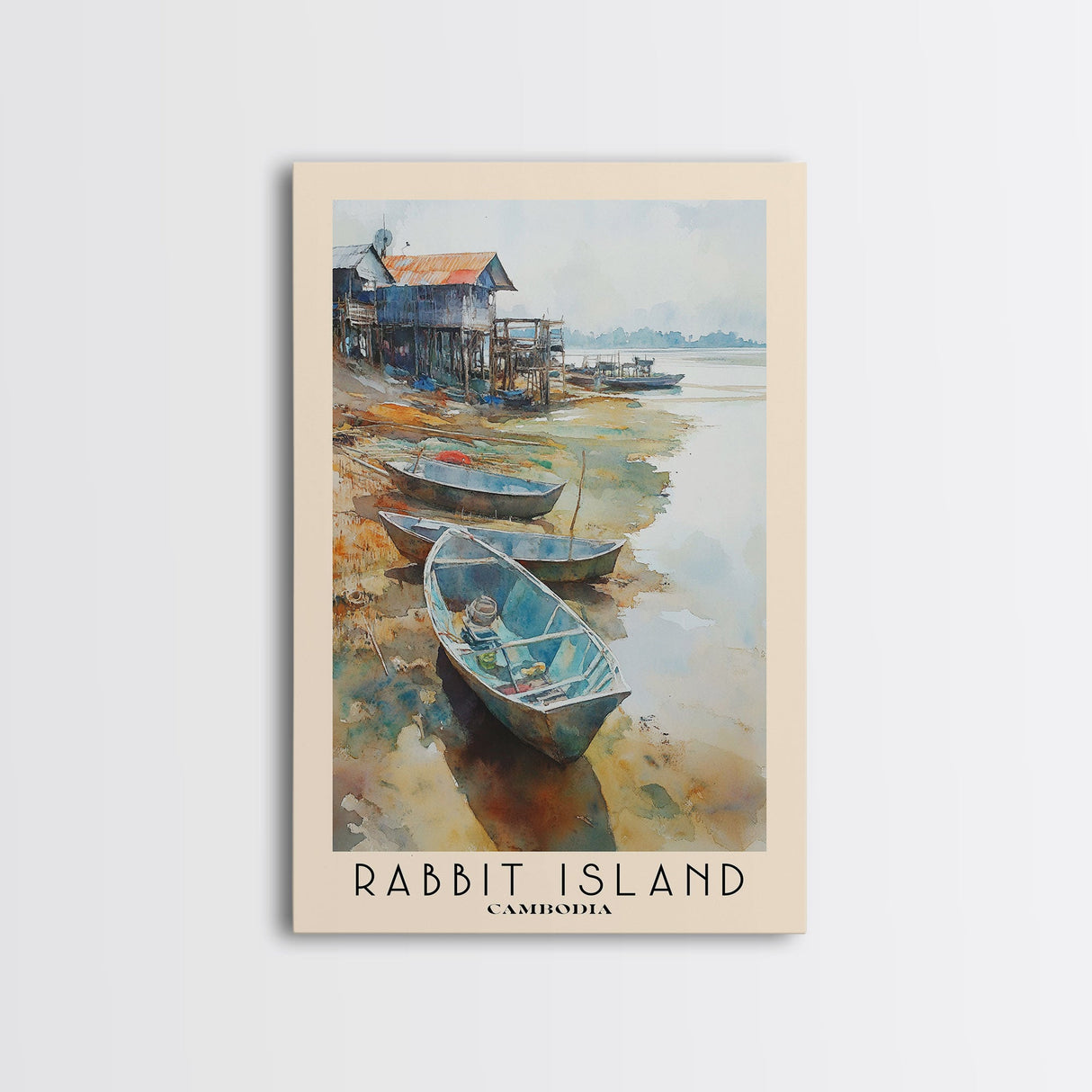 Rabbit Island, Cambodia Watercolor Beach Print, Vacation Gift, Cambodia Wall Art, Framed Canvas Print, Framed Beach Painting