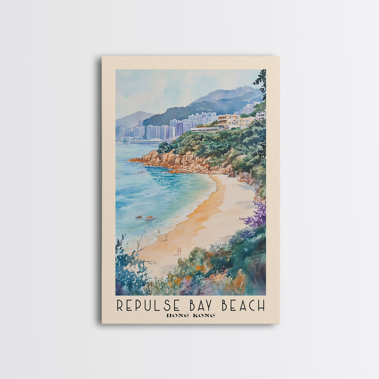 Repulse Bay Beach, Hong Kong Watercolor Beach Print, Vacation Gift, Hong Kong Wall Art, Beach Painting, Beach Decor, Beach Painting