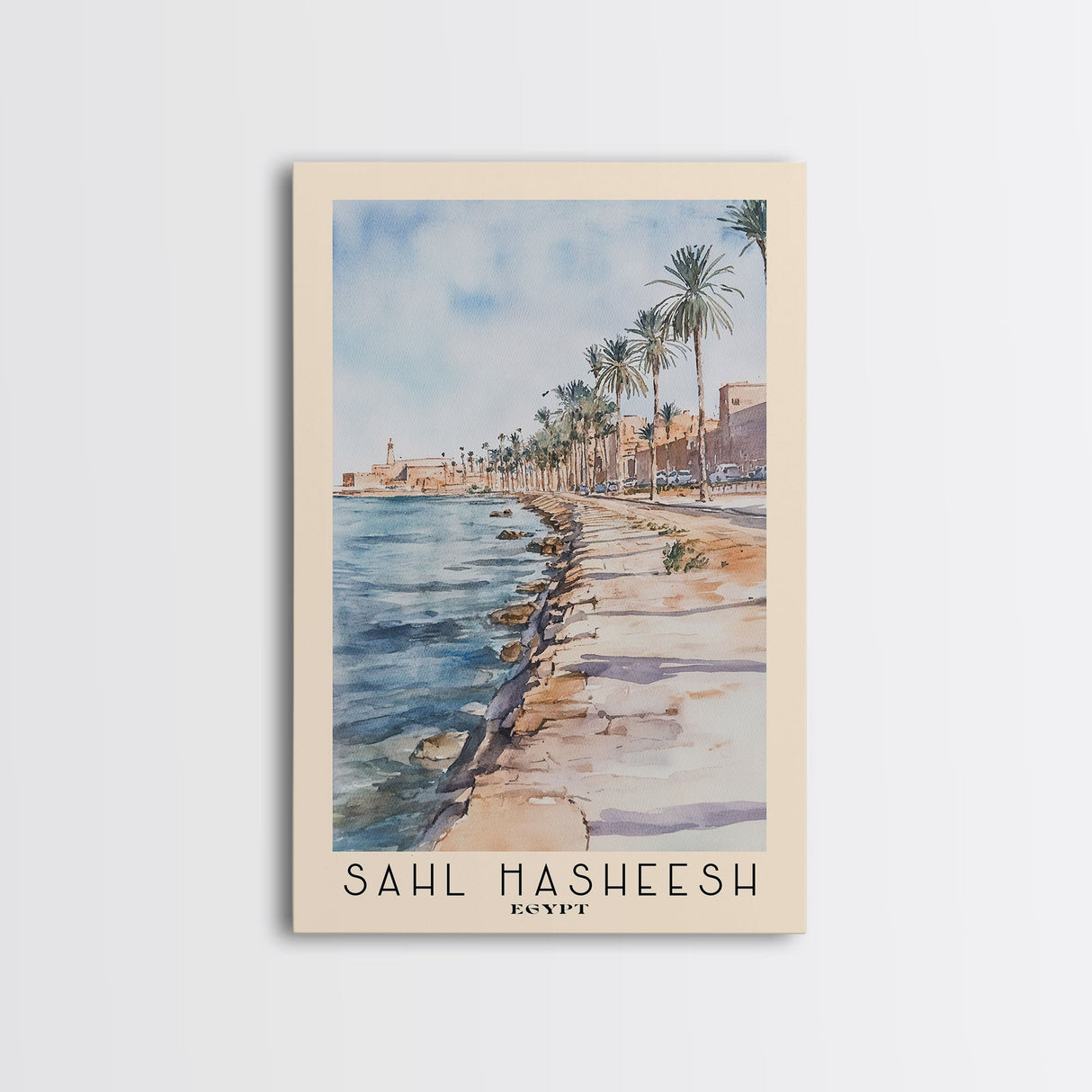 Sahl Hasheesh, Egypt Watercolor Beach Print, Vacation Gift, Egypt Wall Art, Framed Canvas Print, Framed Beach Painting