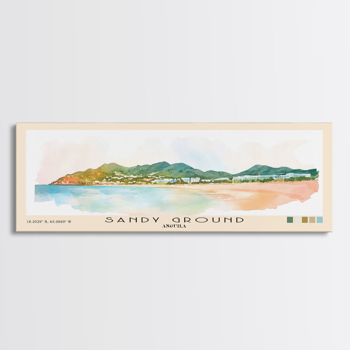 Sandy Ground, Anguila Watercolor Beach Print, Vacation Gift, Anguila Wall Art, Framed Canvas Print, Framed Beach Painting