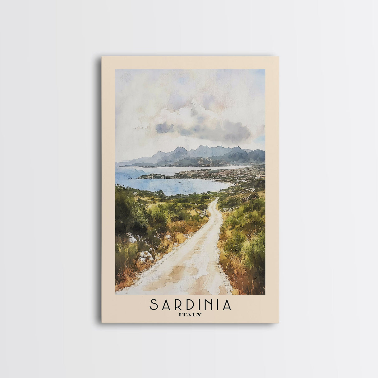 Sardinia, Italy Watercolor Beach Print, Vacation Gift, Italy Wall Art, Framed Canvas Print, Framed Beach Painting