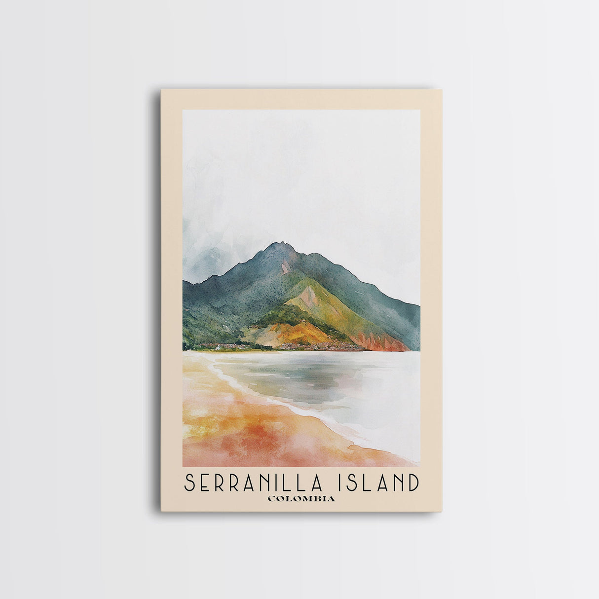 Serranilla Island, Colombia Watercolor Beach Print, Vacation Gift, Colombia Wall Art, Framed Canvas Print, Framed Beach Painting