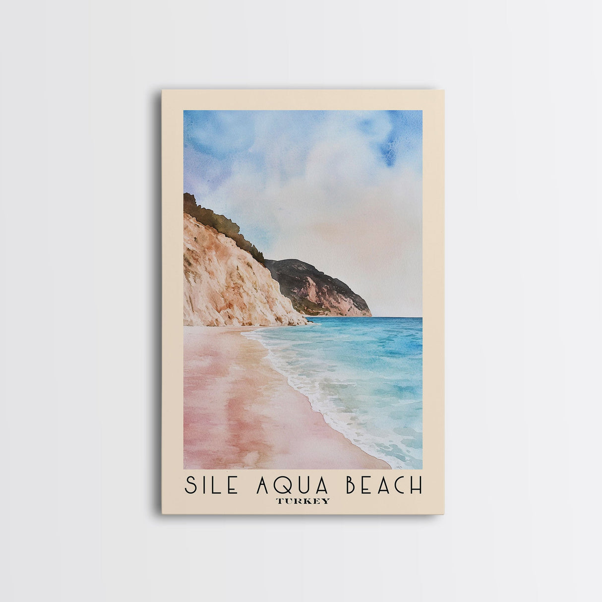 Sile Aqua Beach, Turkey Watercolor Beach Print, Vacation Gift, Turkey Wall Art, Beach Painting, Beach Decor, Beach Painting