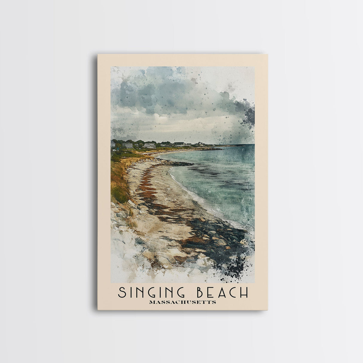 Singing Beach, Massachusetts Watercolor Beach Print, Vacation Gift, Massachusetts Wall Art, Framed Canvas Print, Framed Beach Painting