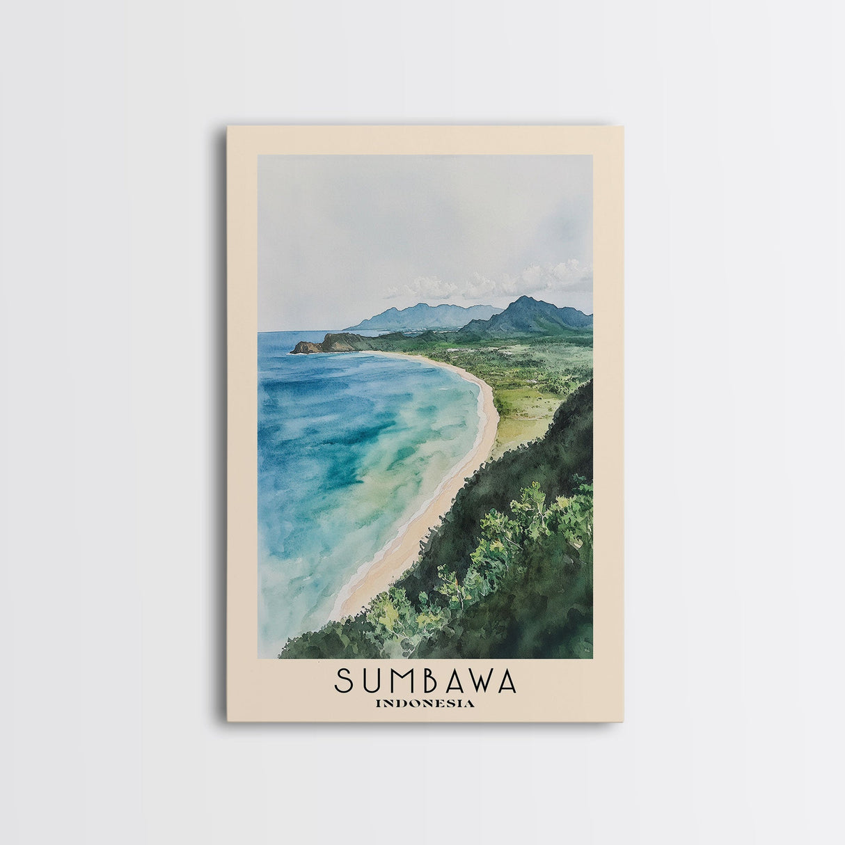 Sumbawa, Indonesia Watercolor Beach Print, Vacation Gift, Indonesia Wall Art, Beach Painting, Beach Decor, Beach Painting