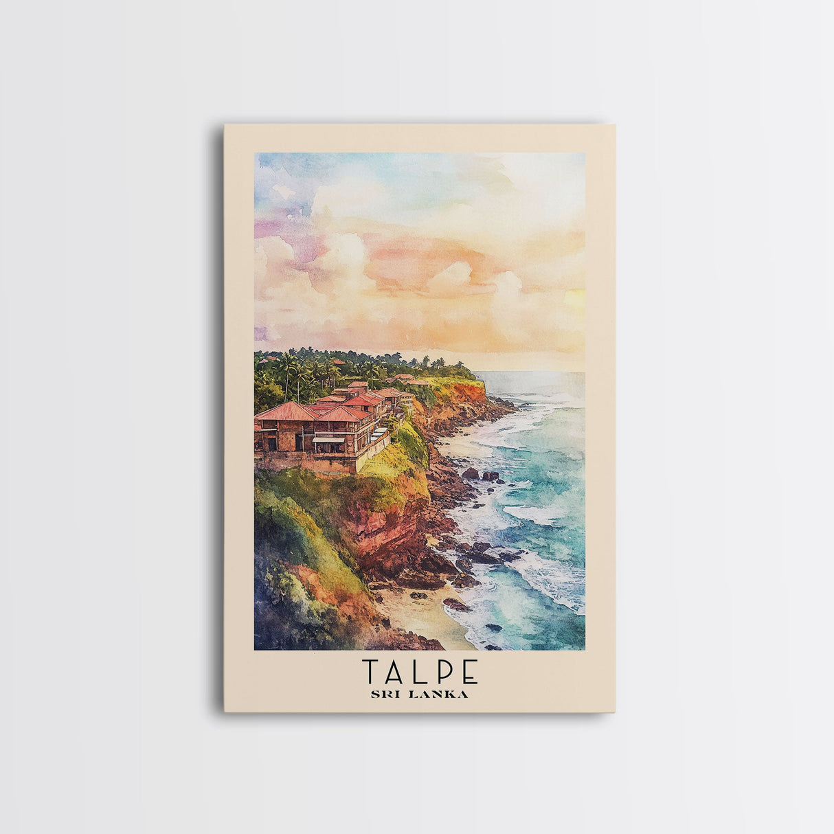 Talpe, Sri Lanka Watercolor Print, Vacation Gift, Sri Lanka Wall Art, Beach Painting, Beach Decor, Large Wall Art, Wood Frame Art