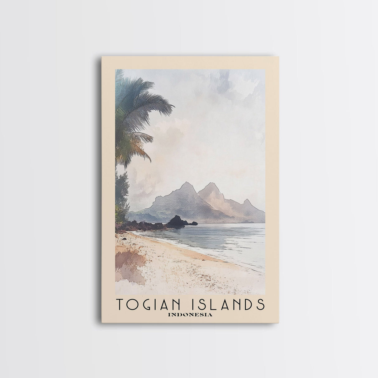 Togian Islands, Indonesia Watercolor Beach Print, Vacation Gift, Indonesia Wall Art, Framed Canvas Print, Framed Beach Painting