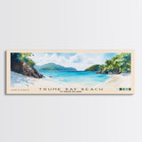 Trunk Bay Beach, US Virgin islands Watercolor Beach Print, Vacation Gift, US Virgin islands Wall Art, Framed Canvas Print, Framed Beach Painting