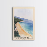 Voidokilia Beach, Greece Watercolor Beach Print, Vacation Gift, Greece Wall Art, Framed Canvas Print, Framed Beach Painting