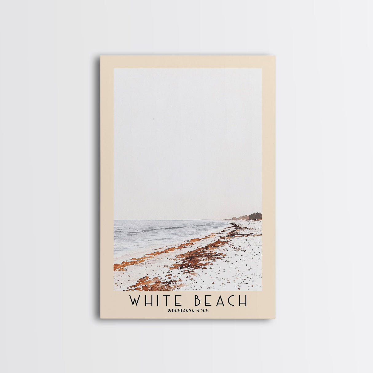 White Beach, Morocco Watercolor Beach Print, Vacation Gift, Morocco Wall Art, Framed Canvas Print, Framed Beach Painting