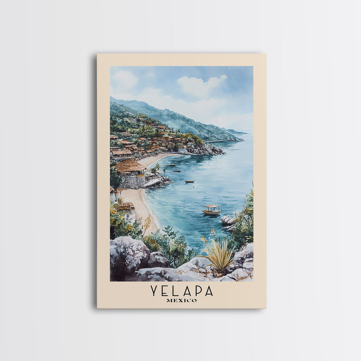 Yelapa, Mexico Watercolor Print, Vacation Gift, Mexico Wall Art, Beach Painting, Beach Decor, Large Wall Art, Wood Frame Art