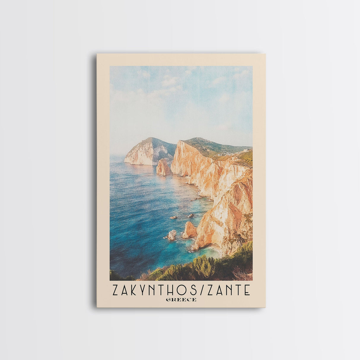 Zakynthos/Zante, Greece Watercolor Print, Vacation Gift, Greece Wall Art, Beach Painting, Beach Decor, Large Wall Art, Wood Frame Art