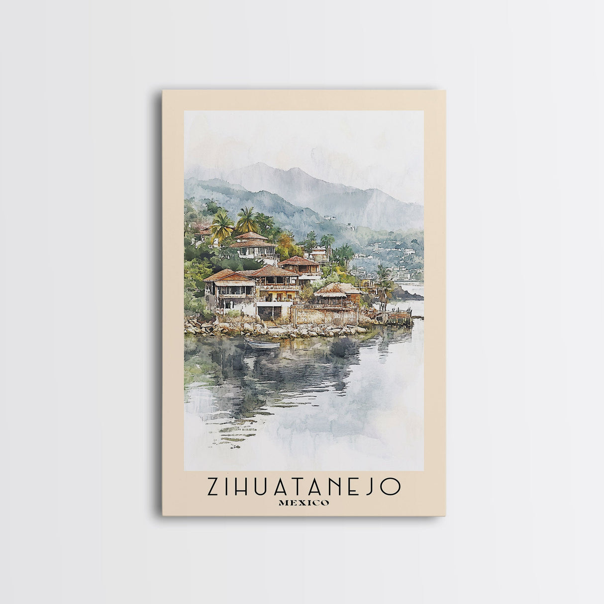 Zihuatanejo, Mexico Watercolor Beach Print, Vacation Gift, Mexico Wall Art, Framed Canvas Print, Framed Beach Painting