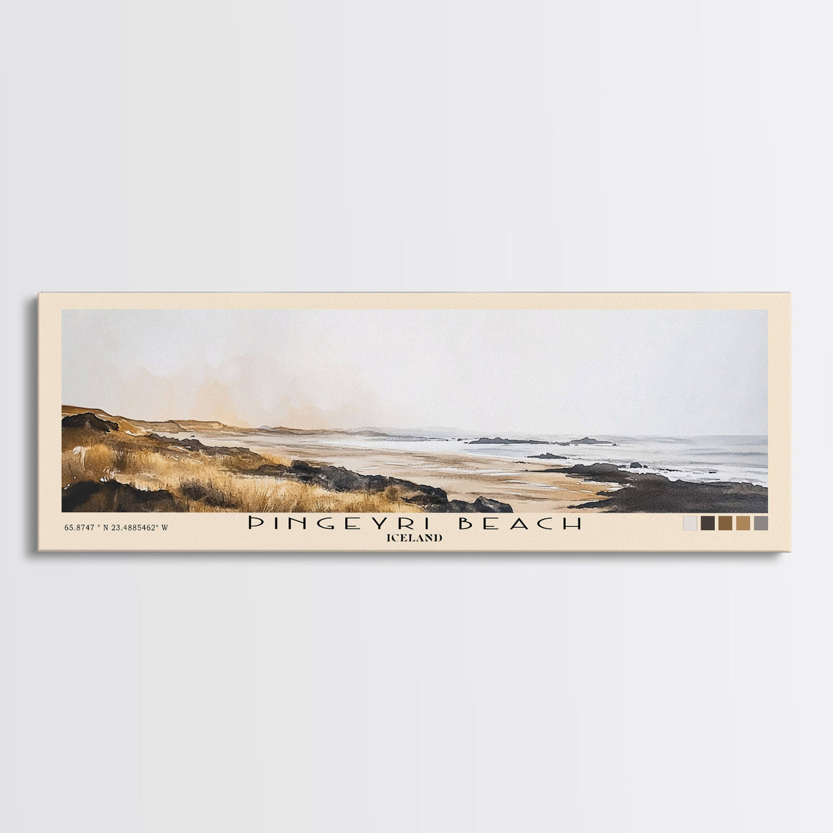 Þingeyri Beach, Iceland Watercolor Beach Print, Vacation Gift, Iceland Wall Art, Framed Canvas Print, Framed Beach Painting