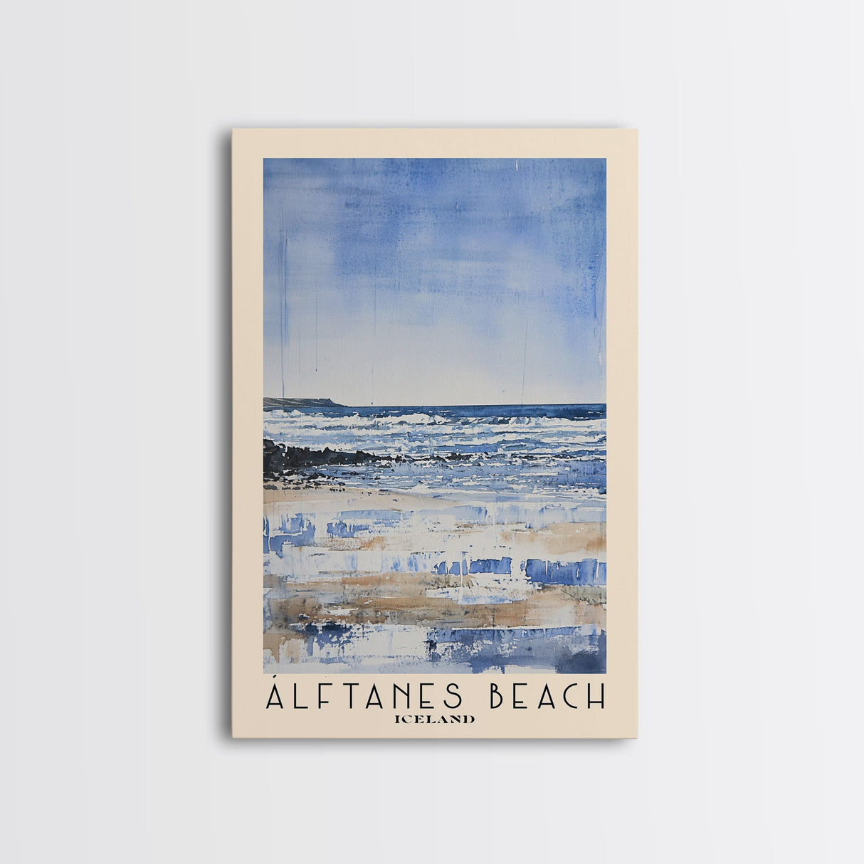 Álftanes Beach, Iceland Watercolor Print, Vacation Gift, Iceland Wall Art, Beach Painting, Beach Decor, Large Wall Art, Wood Frame Art