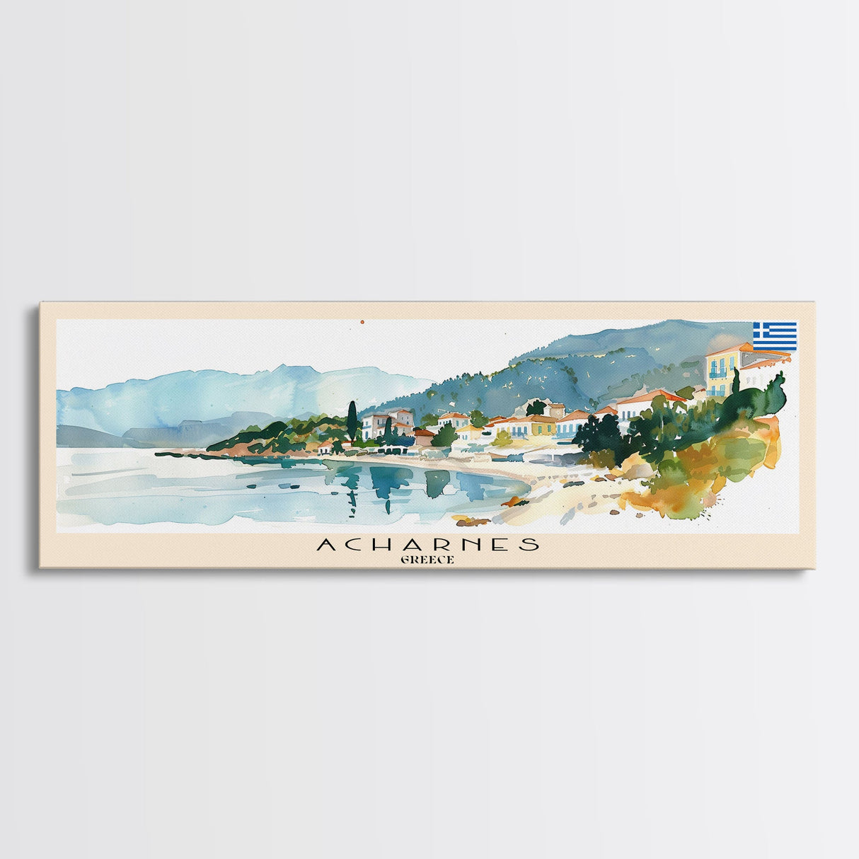 Acharnes Greece Travel Print Wall Art, Panoramic City Art, Travel Art, Wall Decor, Vacation Gift, Framed Canvas Print Or Metal Art