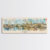 Bari Italy Panoramic Travel Poster, Framed Canvas Print or Metal Wall Art, Travel Art, Home Decor, Panoramic Painting, Midcentury Art