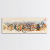 Bialystok Poland Panoramic Travel Poster, Framed Canvas Print or Metal Wall Art, Travel Art, Home Decor, Panoramic Painting, Midcentury Art