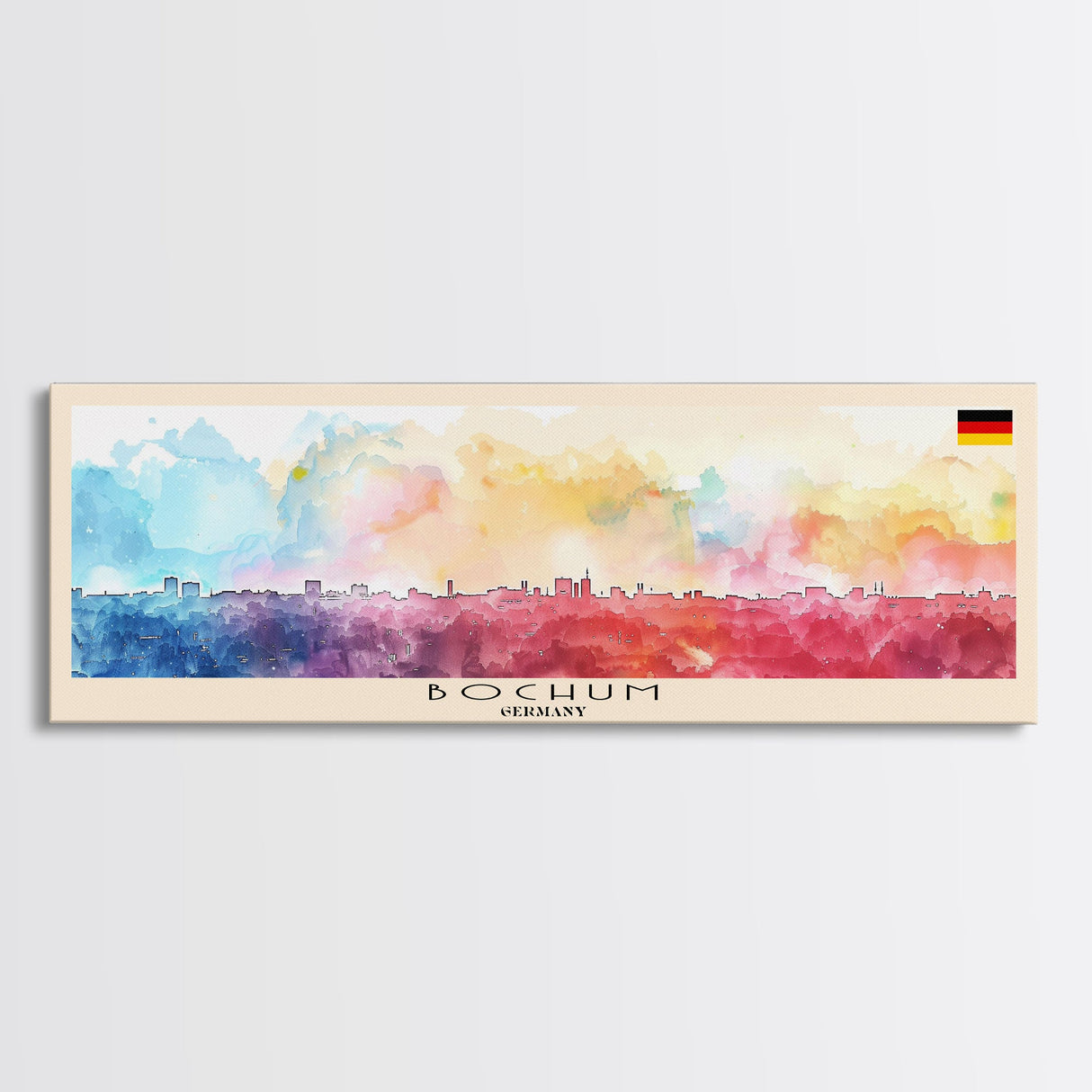 Bochum Germany Panoramic Travel Poster, Framed Canvas Print or Metal Wall Art, Travel Art, Home Decor, Panoramic Painting, Midcentury Art