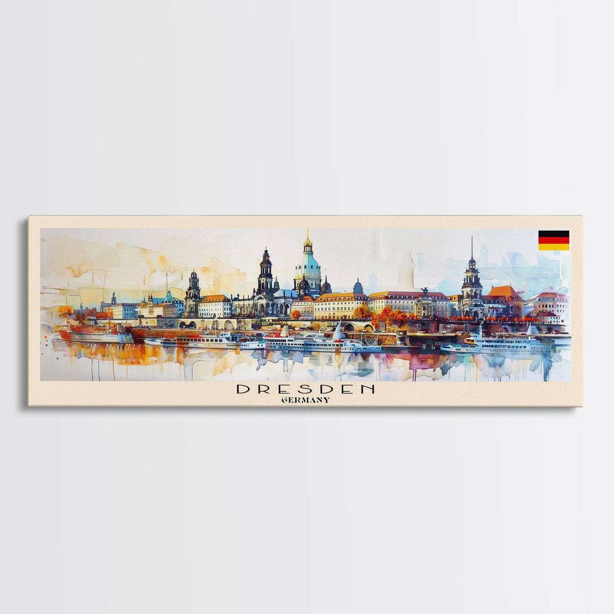 Dresde Germany Travel Art, City Art, Framed Canvas Print or Metal Wall Art, Europe Travel Poster, Panoramic Wall Art, Extra Wide Wall Art