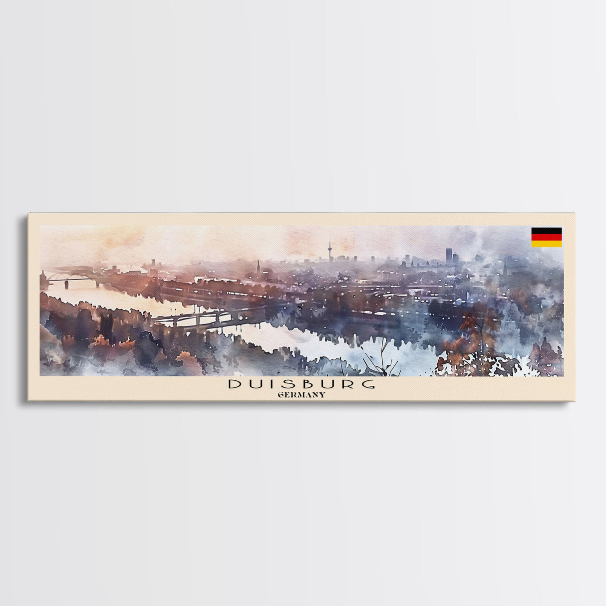 Duisburg Germany  Wall Art, Panoramic Travel Poster, Panoramic Framed Canvas Print, City Wall Art, Wall Hanging Home Decor, Travel Art