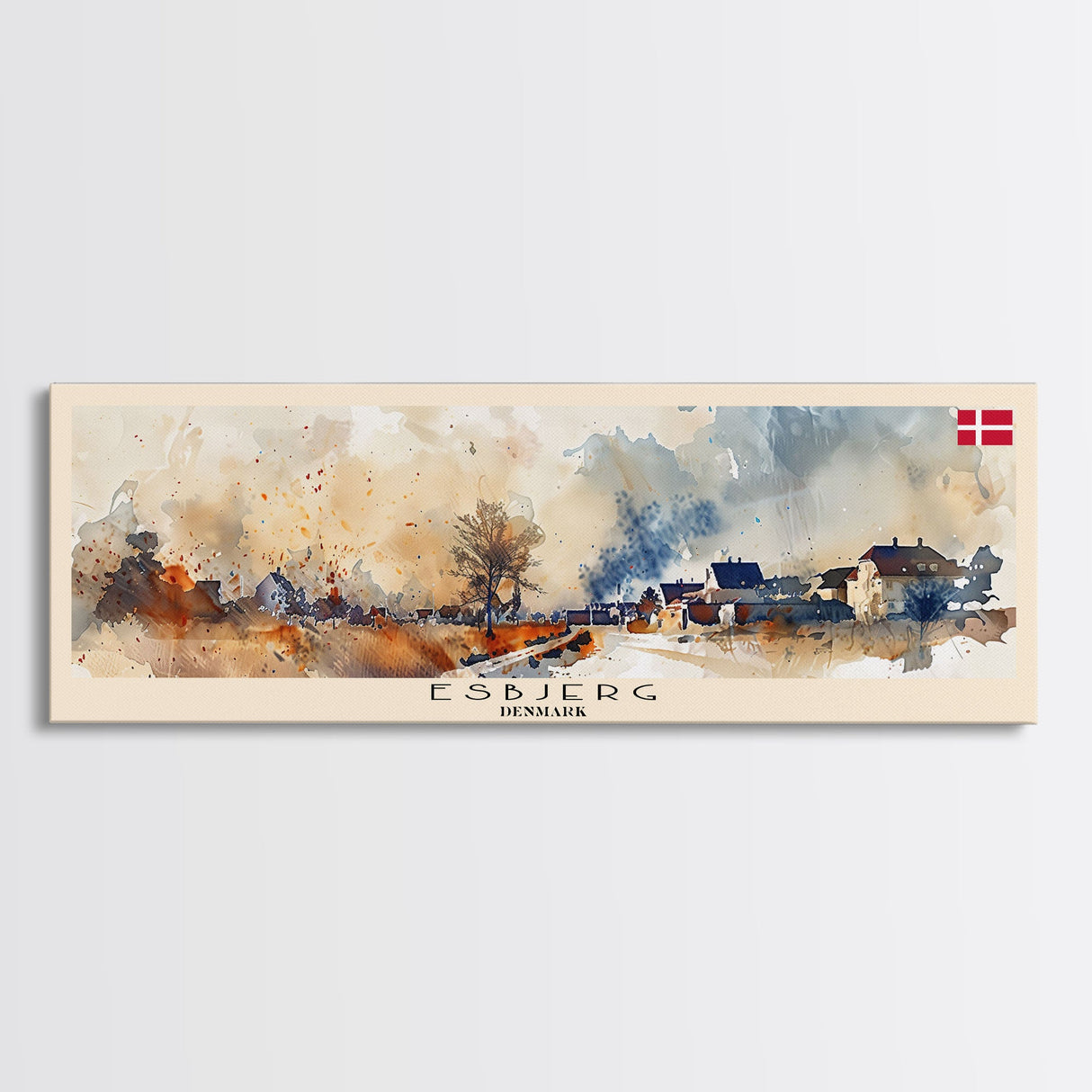 Esbjerg Denmark Travel Art, City Art, Framed Canvas Print or Metal Wall Art, Europe Travel Poster, Panoramic Wall Art, Extra Wide Wall Art