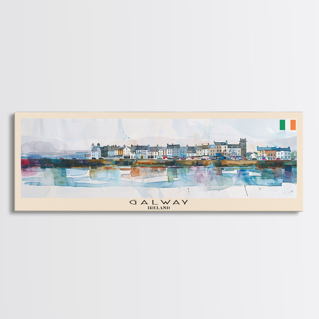 Galway Ireland Panoramic Travel Poster, Framed Canvas Print or Metal Wall Art, Travel Art, Home Decor, Panoramic Painting, Midcentury Art