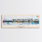 Galway Ireland Panoramic Travel Poster, Framed Canvas Print or Metal Wall Art, Travel Art, Home Decor, Panoramic Painting, Midcentury Art