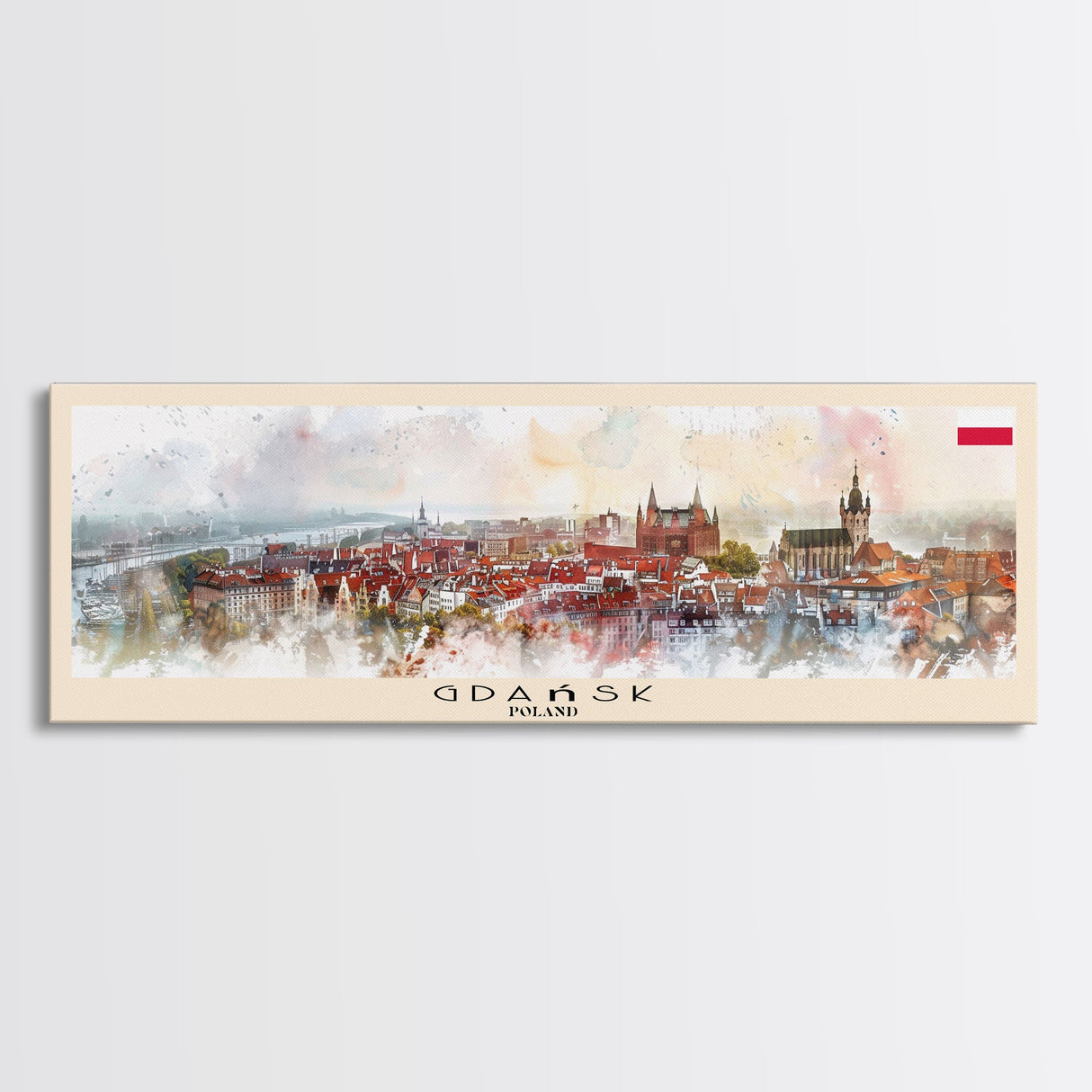 Gdansk Poland Travel Print Wall Art, Panoramic City Art, Travel Art, Wall Decor, Vacation Gift, Framed Canvas Print Or Metal Art