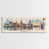 Ghent Belgium Wall Art, Panoramic Travel Poster, Panoramic Framed Canvas Print, City Wall Art, Wall Hanging Home Decor, Travel Art