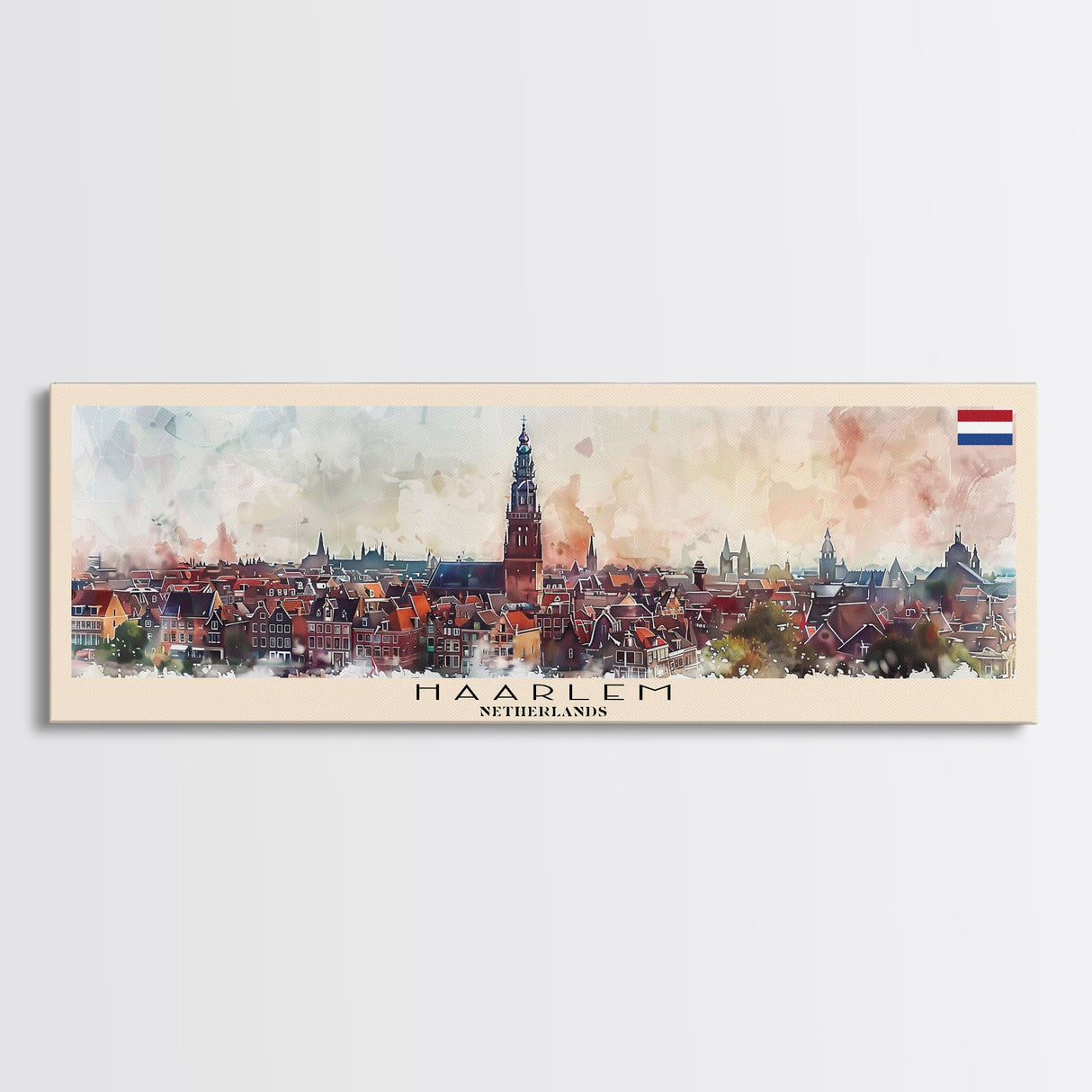 Haarlem Netherlands Travel Art, City Art, Framed Canvas Print or Metal Wall Art, Europe Travel Poster, Panoramic Wall Art, Extra Wide Wall Art