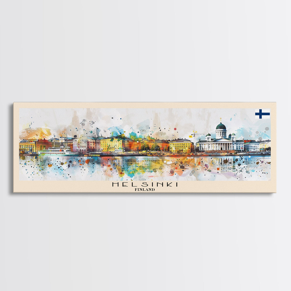 Helsinki Finland Travel Art, City Art, Framed Canvas Print or Metal Wall Art, Europe Travel Poster, Panoramic Wall Art, Extra Wide Wall Art