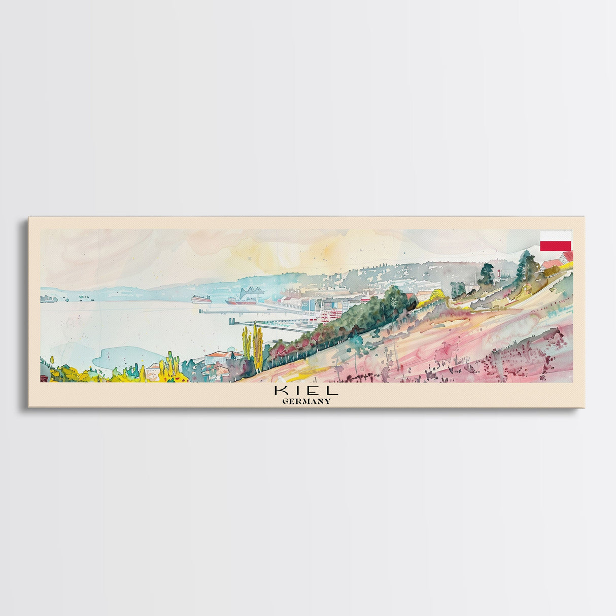 Kiel Germany Panoramic Travel Poster, Framed Canvas Print or Metal Wall Art, Travel Art, Home Decor, Panoramic Painting, Midcentury Art