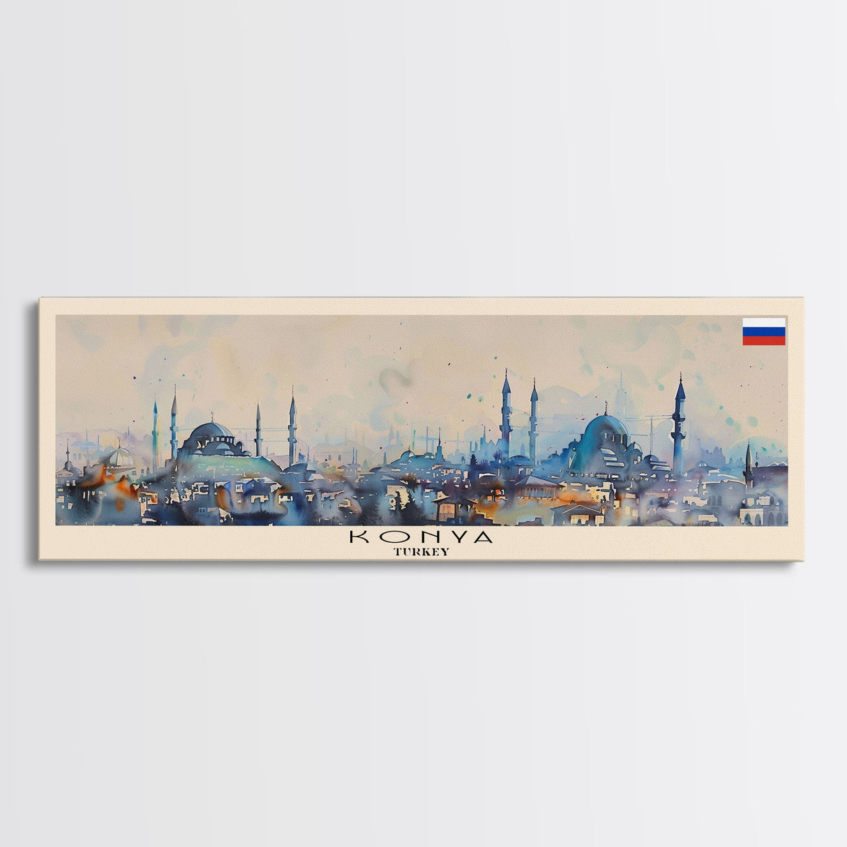 Konya Turkey Panoramic Travel Poster, Framed Canvas Print or Metal Wall Art, Travel Art, Home Decor, Panoramic Painting, Midcentury Art