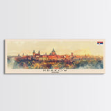 Krakow Poland Travel Art, City Art, Framed Canvas Print or Metal Wall Art, Europe Travel Poster, Panoramic Wall Art, Extra Wide Wall Art