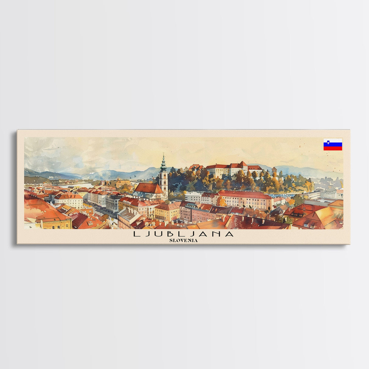 Ljubljana Slovenia Wall Art, Panoramic Travel Poster, Panoramic Framed Canvas Print, City Wall Art, Wall Hanging Home Decor, Travel Art