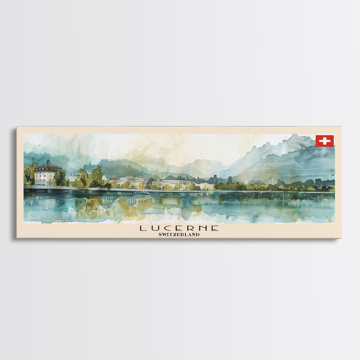 Lucerne Switzerland Travel Art, City Art, Framed Canvas Print or Metal Wall Art, Europe Travel Poster, Panoramic Wall Art, Extra Wide Wall Art