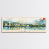 Lucerne Switzerland Travel Art, City Art, Framed Canvas Print or Metal Wall Art, Europe Travel Poster, Panoramic Wall Art, Extra Wide Wall Art