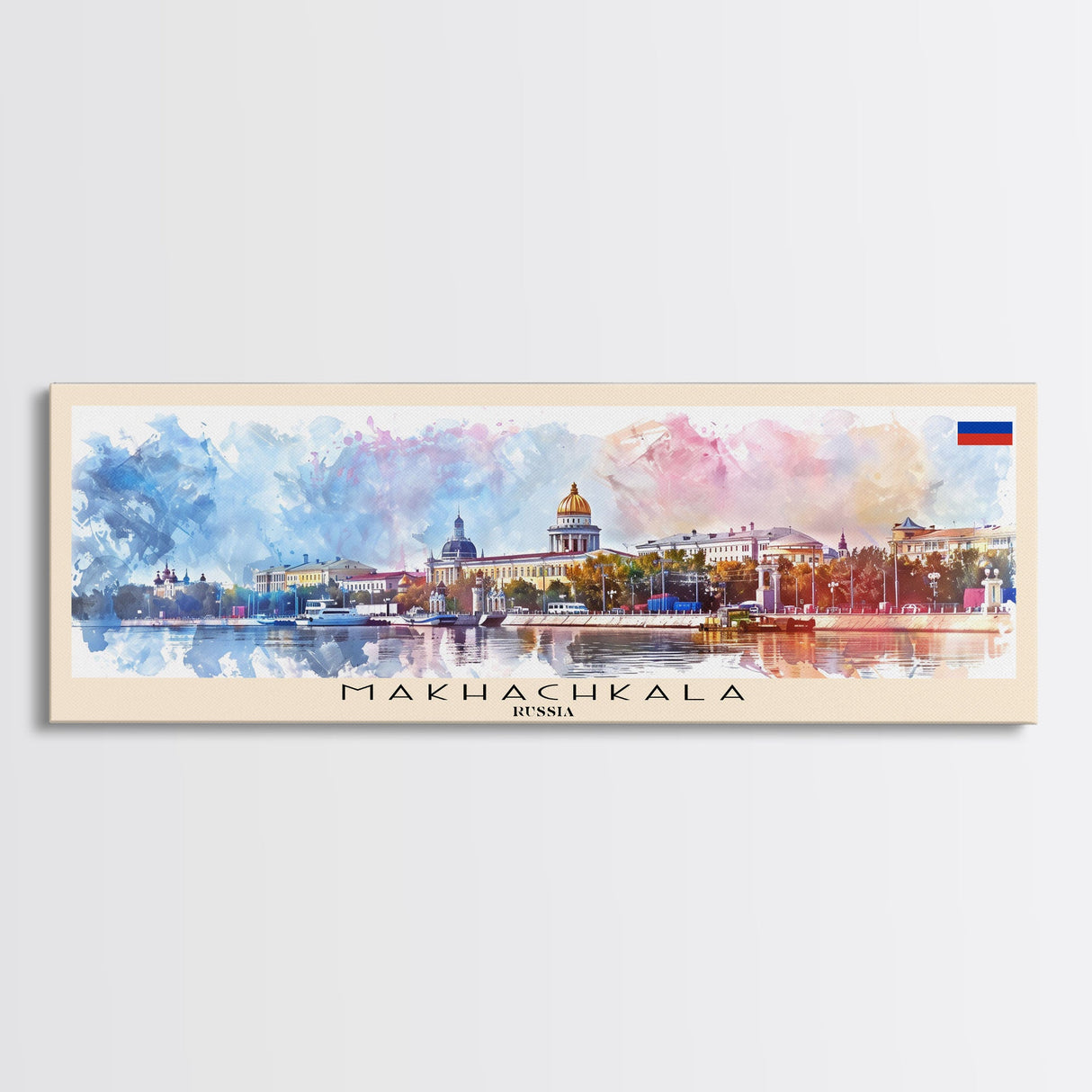 Makhachkala Russia Travel Art, City Art, Framed Canvas Print or Metal Wall Art, Europe Travel Poster, Panoramic Wall Art, Extra Wide Wall Art