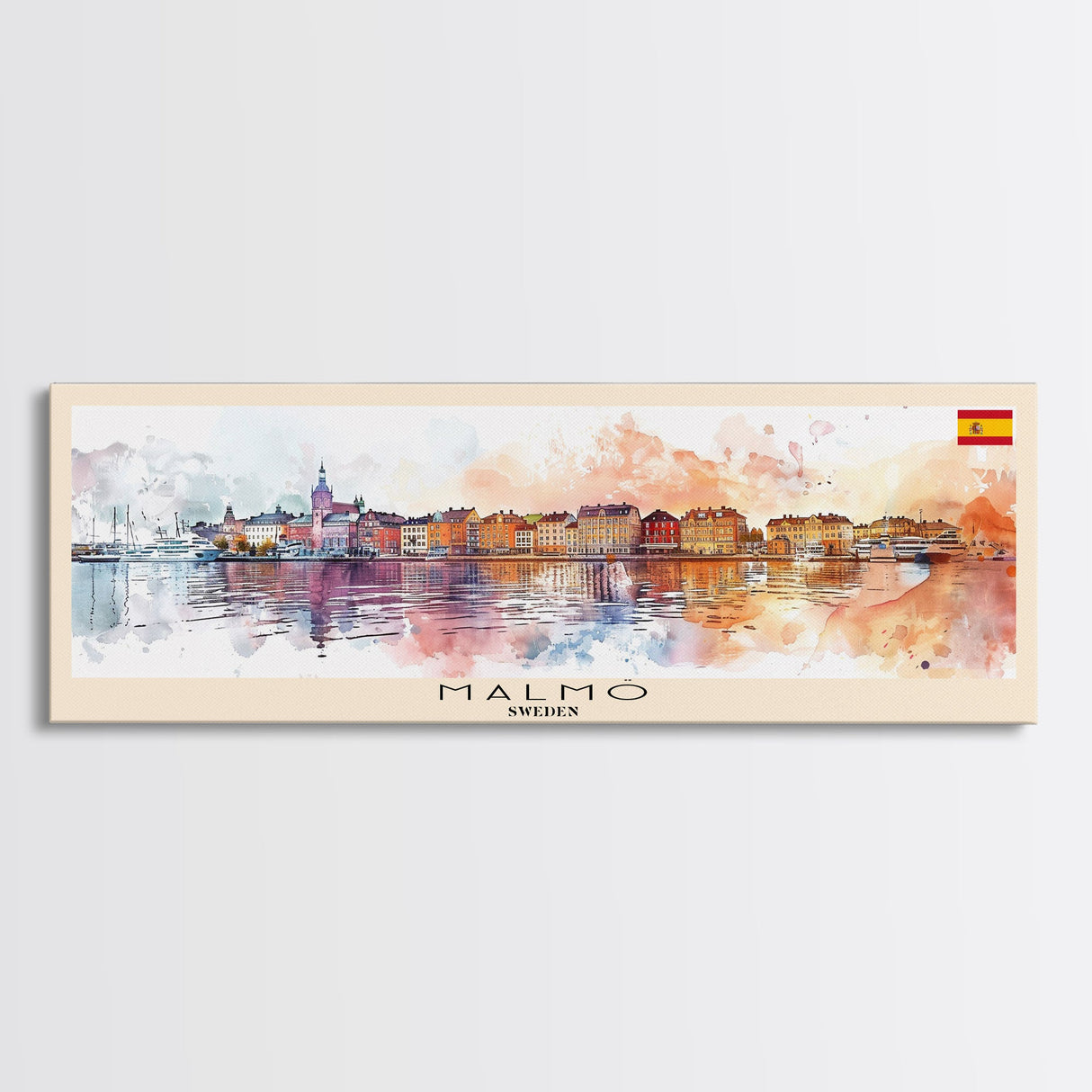 Malmo Sweden Travel Art, City Art, Framed Canvas Print or Metal Wall Art, Europe Travel Poster, Panoramic Wall Art, Extra Wide Wall Art