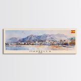 Marbella Spain Travel Art, City Art, Framed Canvas Print or Metal Wall Art, Europe Travel Poster, Panoramic Wall Art, Extra Wide Wall Art