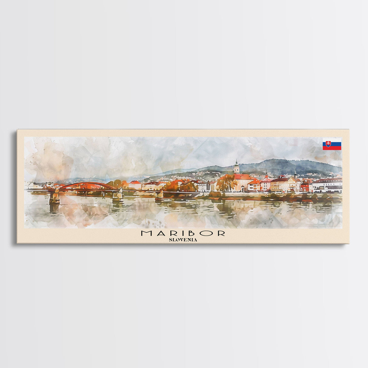 Maribor Slovenia Panoramic Travel Poster, Framed Canvas Print or Metal Wall Art, Travel Art, Home Decor, Panoramic Painting, Midcentury Art