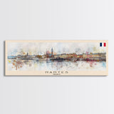 Nantes France Travel Print Wall Art, Panoramic City Art, Travel Art, Wall Decor, Vacation Gift, Framed Canvas Print Or Metal Art